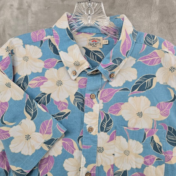 Faherty Other - Faherty Button Down Shirt Mens Large Blue Hawaiian Floral Hemp Short Sleeve